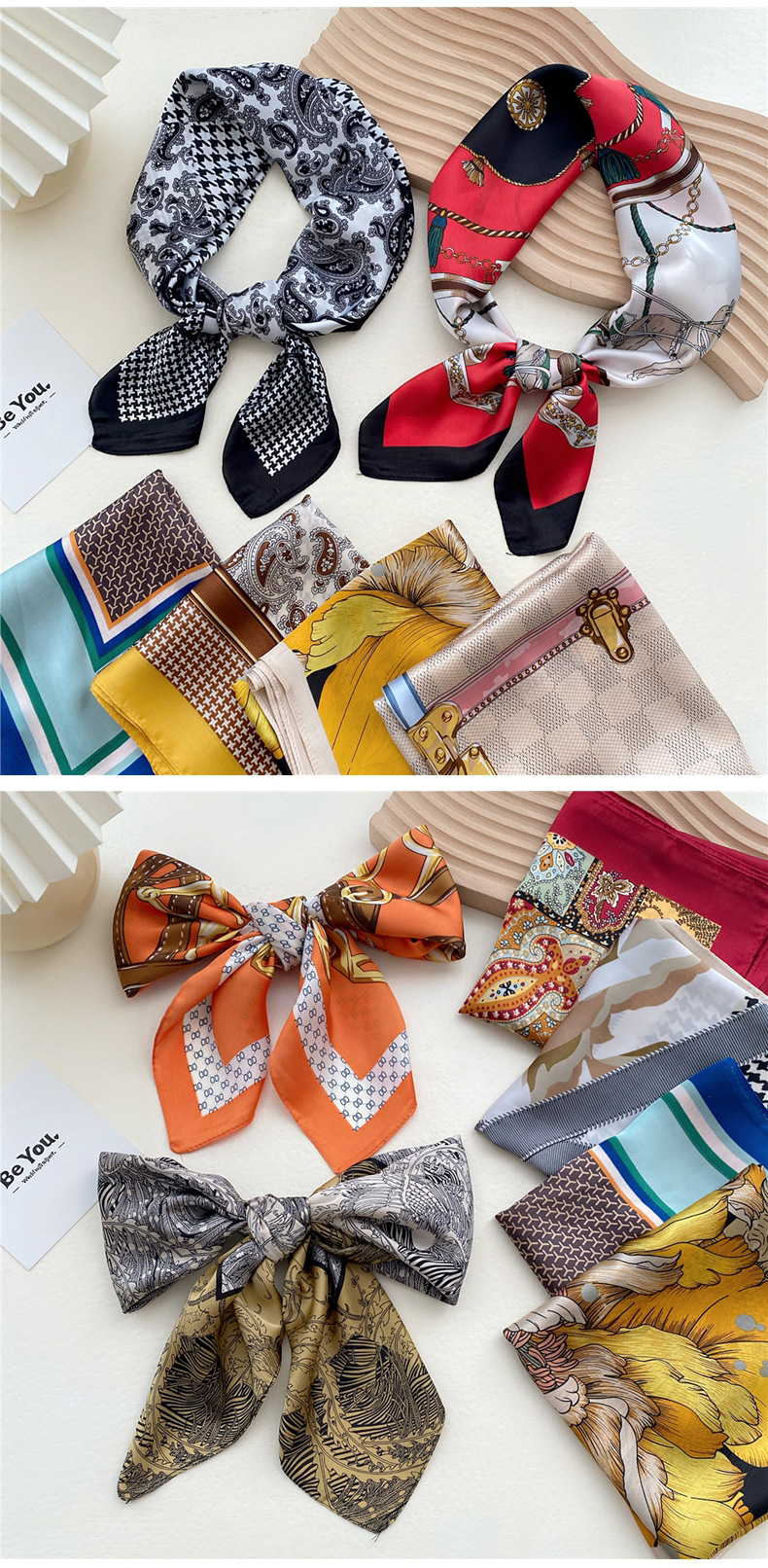 Silk Material Unisex Gender Fashion Small Square Scarves Professional Fashion Thin Scarf
