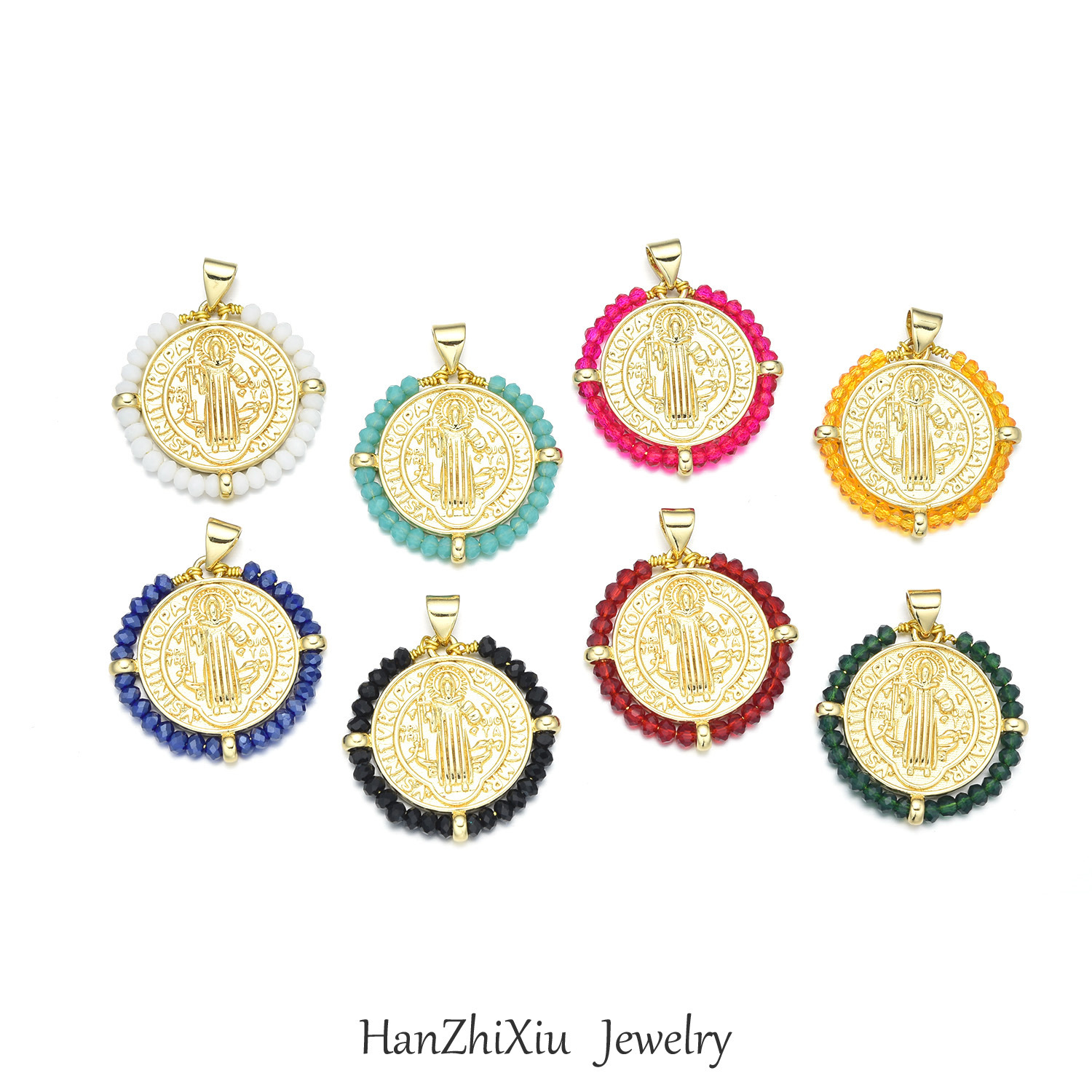 Europa y los Estados Unidos transfronterizos nuevos collares redondos de color de la Virgen María de moda retro collar de perlas geométricas joyas para mujeres