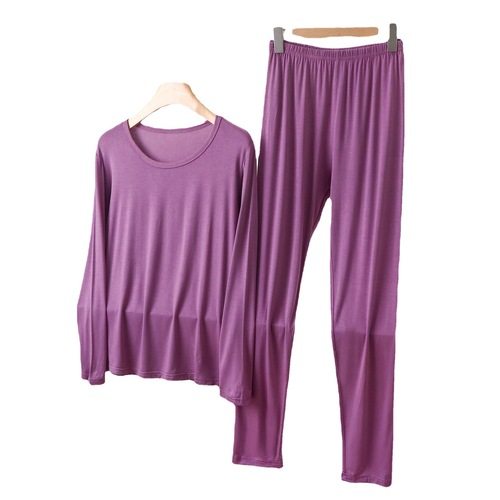 Modest Round Neck Long Sleeve Long Pants Warm Innerwear Set Autumn Winter Thin Loose Plus Size Fat MM Two Piece Set