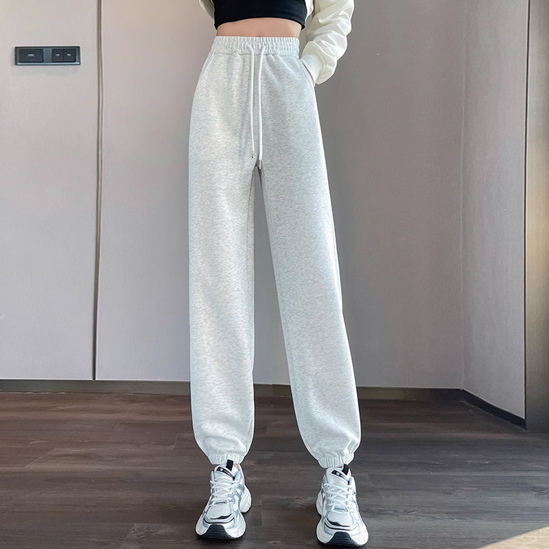 运动裤女春秋季宽松直筒抽绳休闲卫裤小个子高腰百搭显瘦束脚裤潮|undefined