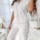 2025 Cross-border European and American Style Women's Pajamas Autumn and Winter Sexy V-neck Lace Cherry Printed T-shirt Slim-fit Long