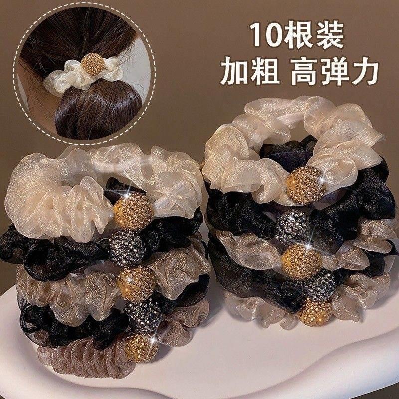 Organza Stylish Rhinestone Mesh Pleated Hair Accessory Internet Celebrity Hair Tie Hair Ring for Women with a High-End and Fashionable Feel