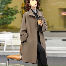 秋冬外套中长款洋气呢大衣加肥双面加大新款中老年大衣风衣女