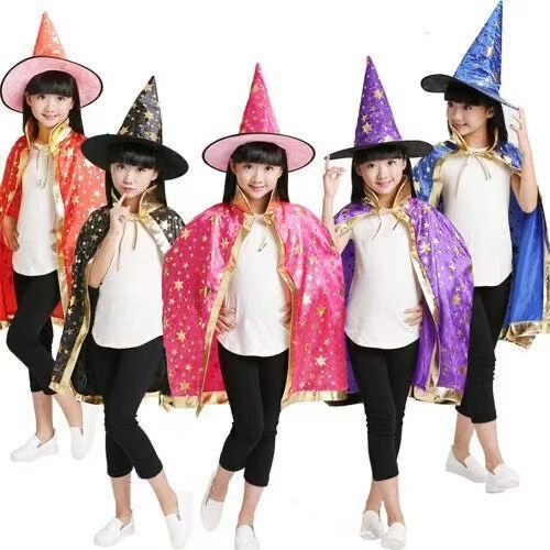 Halloween Korean-Style Cape Witch Magician Children's Performance Costume Korean-Style Satin Hat Five-Star Cape