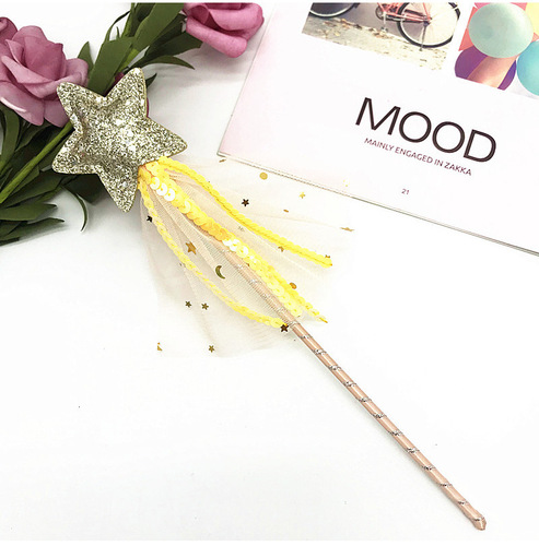 Glitter Mesh Star Fairy Wand Cute Children Princess Cat Toy Halloween Costume Party Props