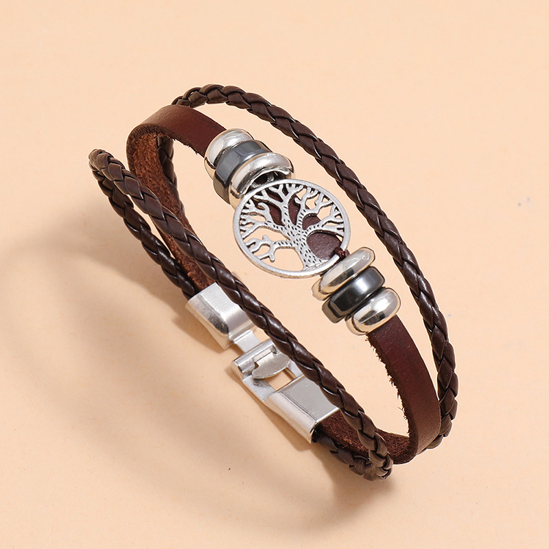 fashion lucky tree braided leather bracelet