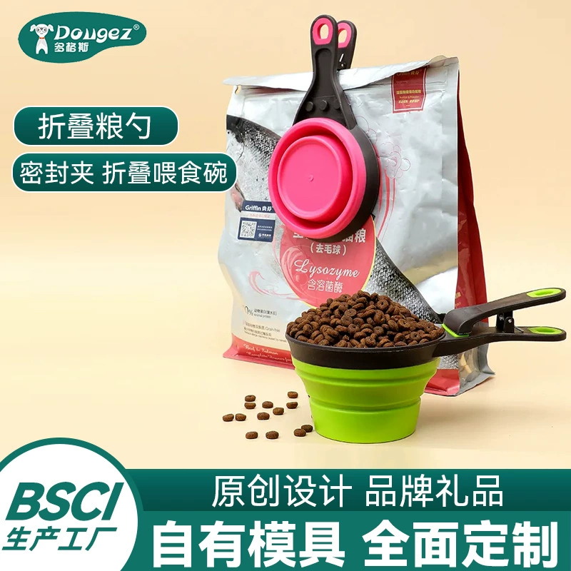 Питьевая ложка для питья Pet Fider из складной миски для домашних животных Doggs горячая Распродажа измерительная чашка для кошачьей еды Собачья еда запечатывающий зажим