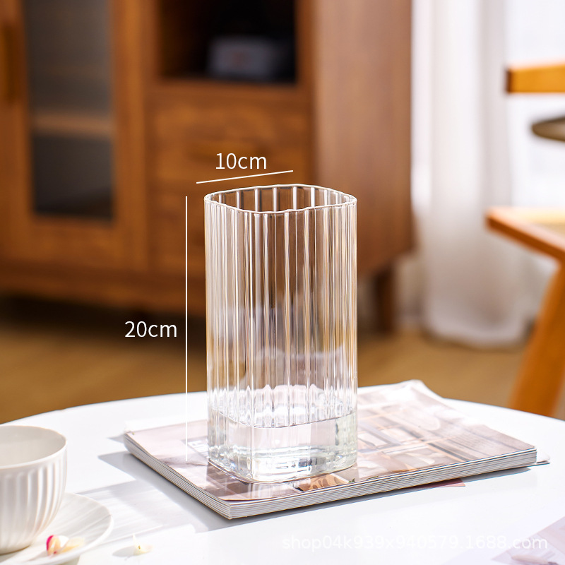 입 10cm 높이 20cm 정사각형 입 내부 세로 줄무늬 투명 [1*24 상자] 각 단가