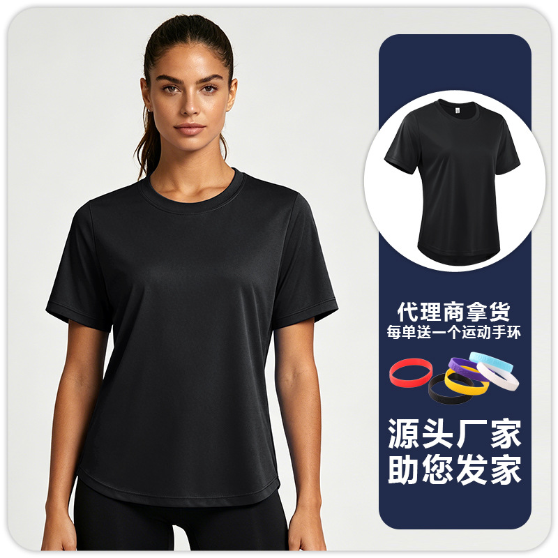F8233 mujer protector solar transpiración sudor yoga ropa de ejercicio correr cuello redondo mangas cortas sueltas camiseta deportiva casual