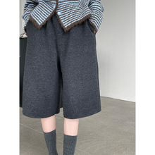 滔川  韩版简约百搭羊毛五分裤女25新款松紧宽松阔腿中裤靴裤2827