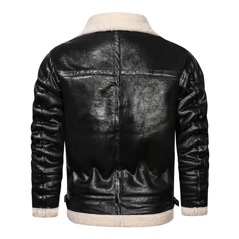 boy Men's Turn-Down Collar Lamb Wool Plus Size Cross-Border Thickened Warm Motorcycle Jacket Retro European And American_voghion.com