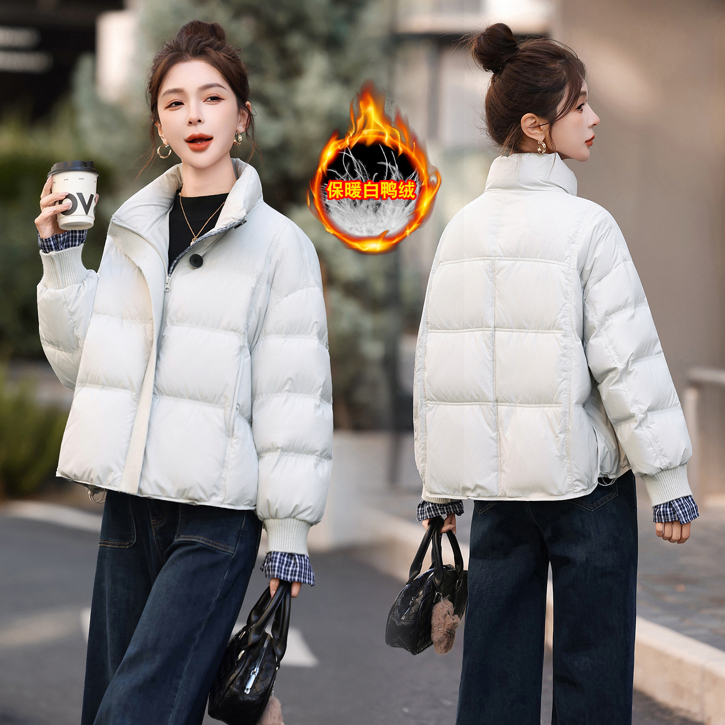 恒源祥品牌女士羽绒服短款2025冬季新款时尚小个子加厚白鸭绒外套