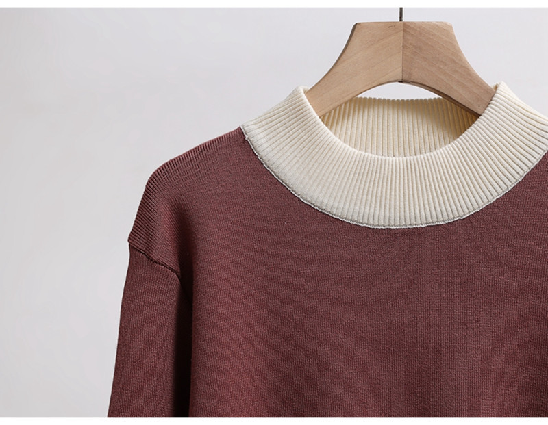 Abbigliamento da donna, completo in maglia, moda casual, colore a contrasto, con cuciture, pantaloni larghi e snellenti, set da due pezzi_voghion.com