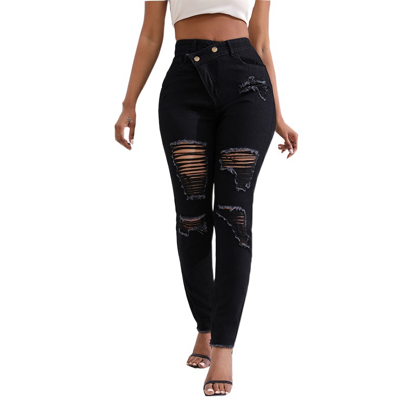 Nuevo Xintang Denim 2023 Otoño de gama alta más tamaño rasgado cintura alta slim fit nicho lavado Pantalones de mujer image 1