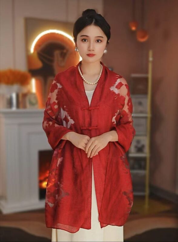 新款手工剪花夏季薄款防晒盘扣披肩女民族风中式披肩|undefined