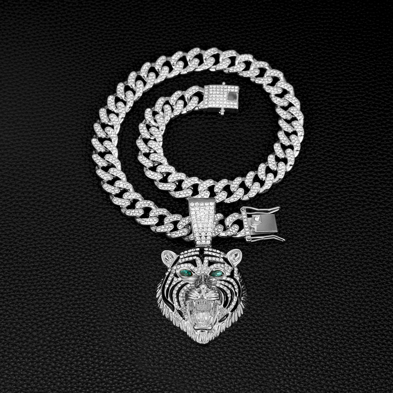 Heren cubaanse schakelketting met tijgerkop hanger_voghion.com