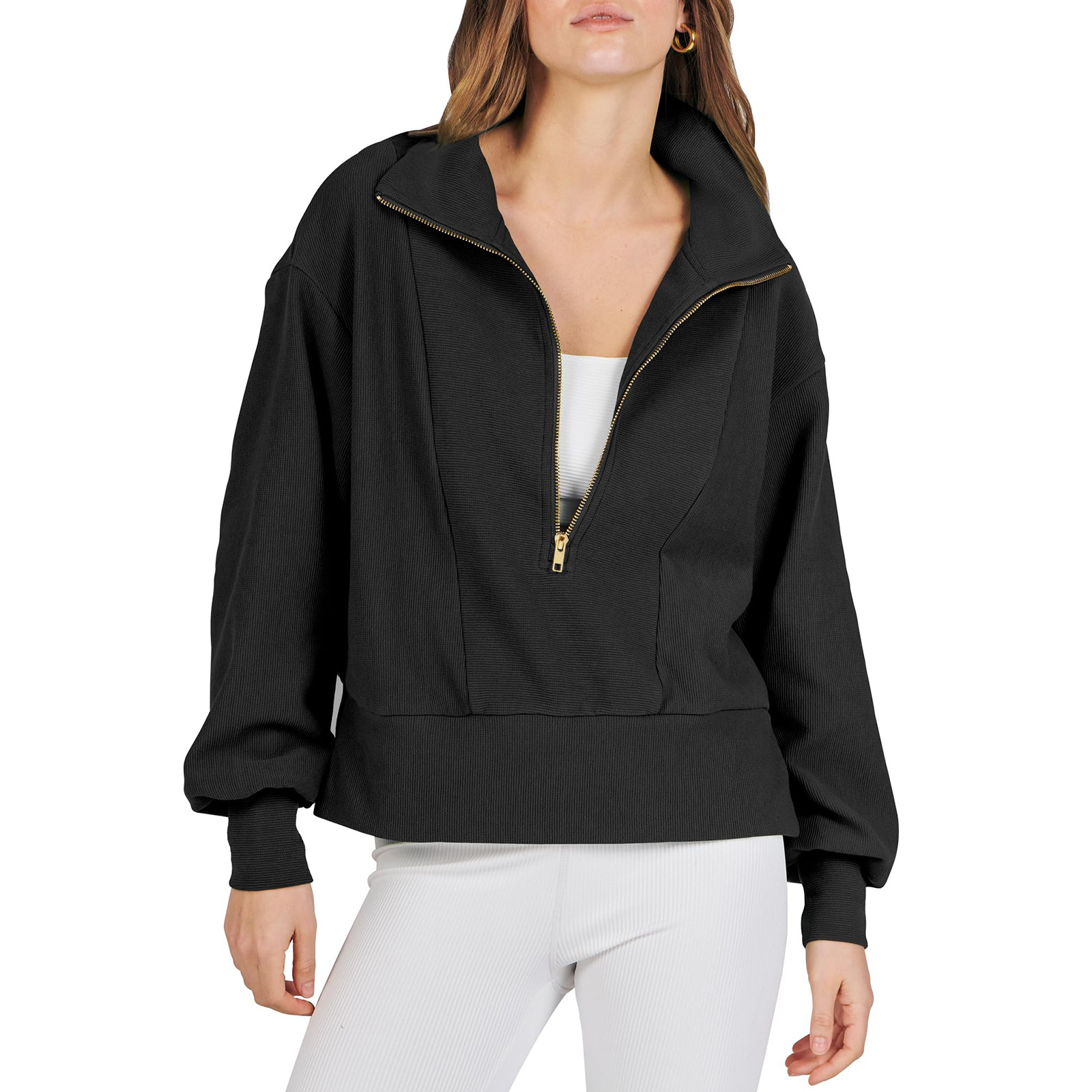 Women's Clothing 2024 spring and autumn new casual tops half zipper pullover long sleeved sweatshirt sweatshirt women_voghion.com