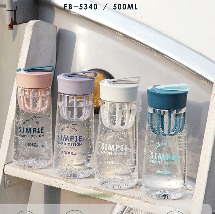 简约恰尚随手塑料杯大容量户外运动杯子便携水杯带刻度杯子500ML