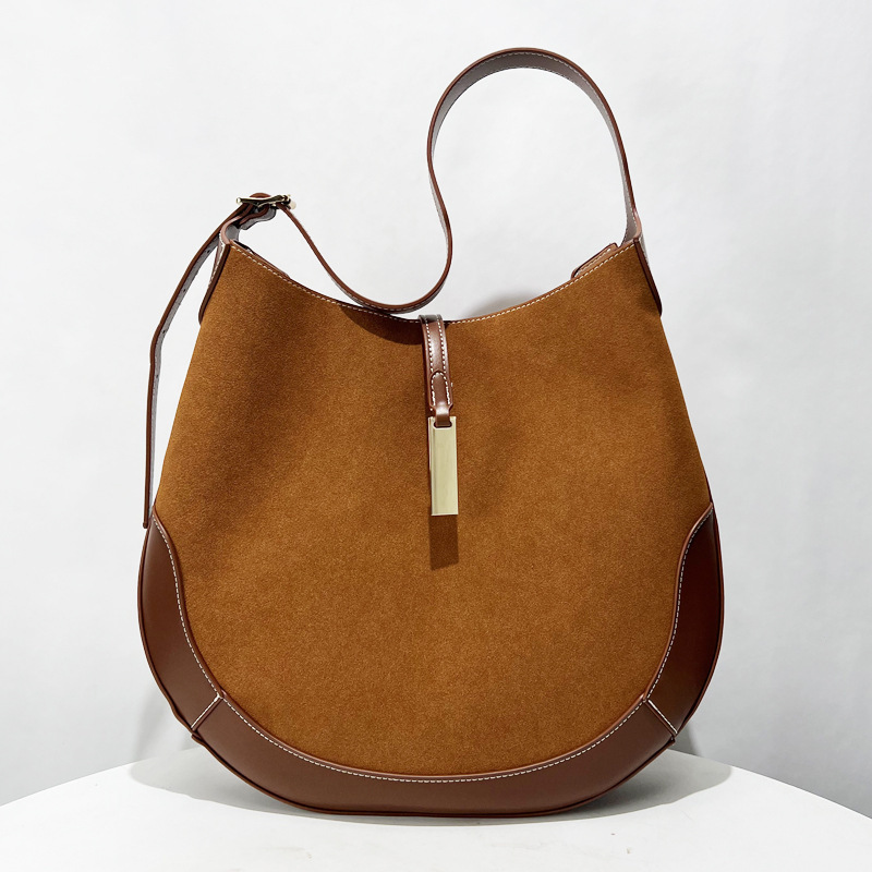 Polo Raav Zheng Xiujing's Same Style Bag Niche Design New Large-Capacity Cross-Body Underarm Nubuck Leather Croissant Bag