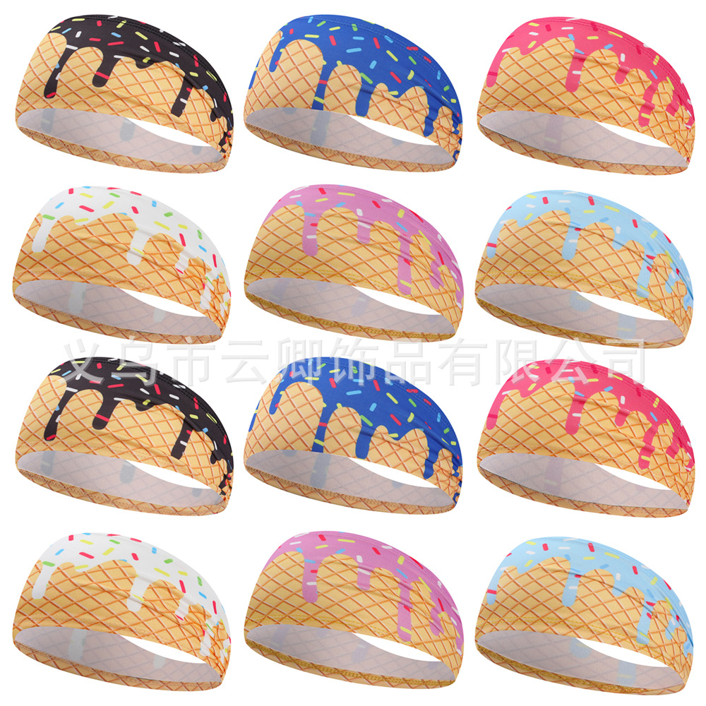 European and American ice cream-themed unisex yoga quick-dry fitness running sweat-absorbing headband sports sweatband head protector