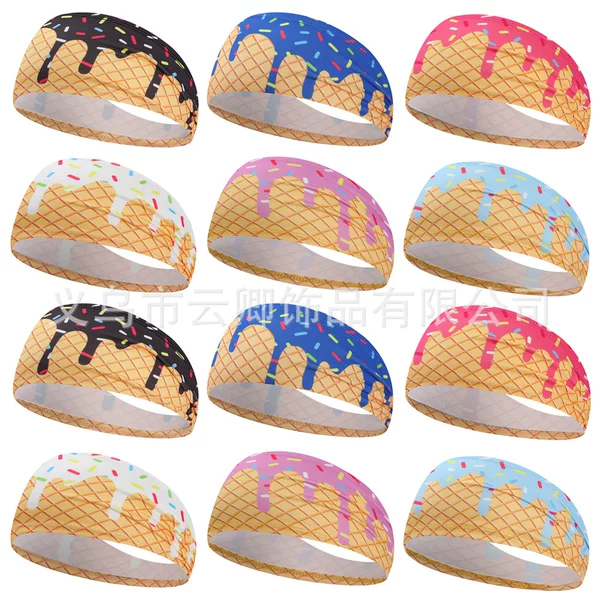 European and American ice cream-themed unisex yoga quick-dry fitness running sweat-absorbing headband sports sweatband head protector