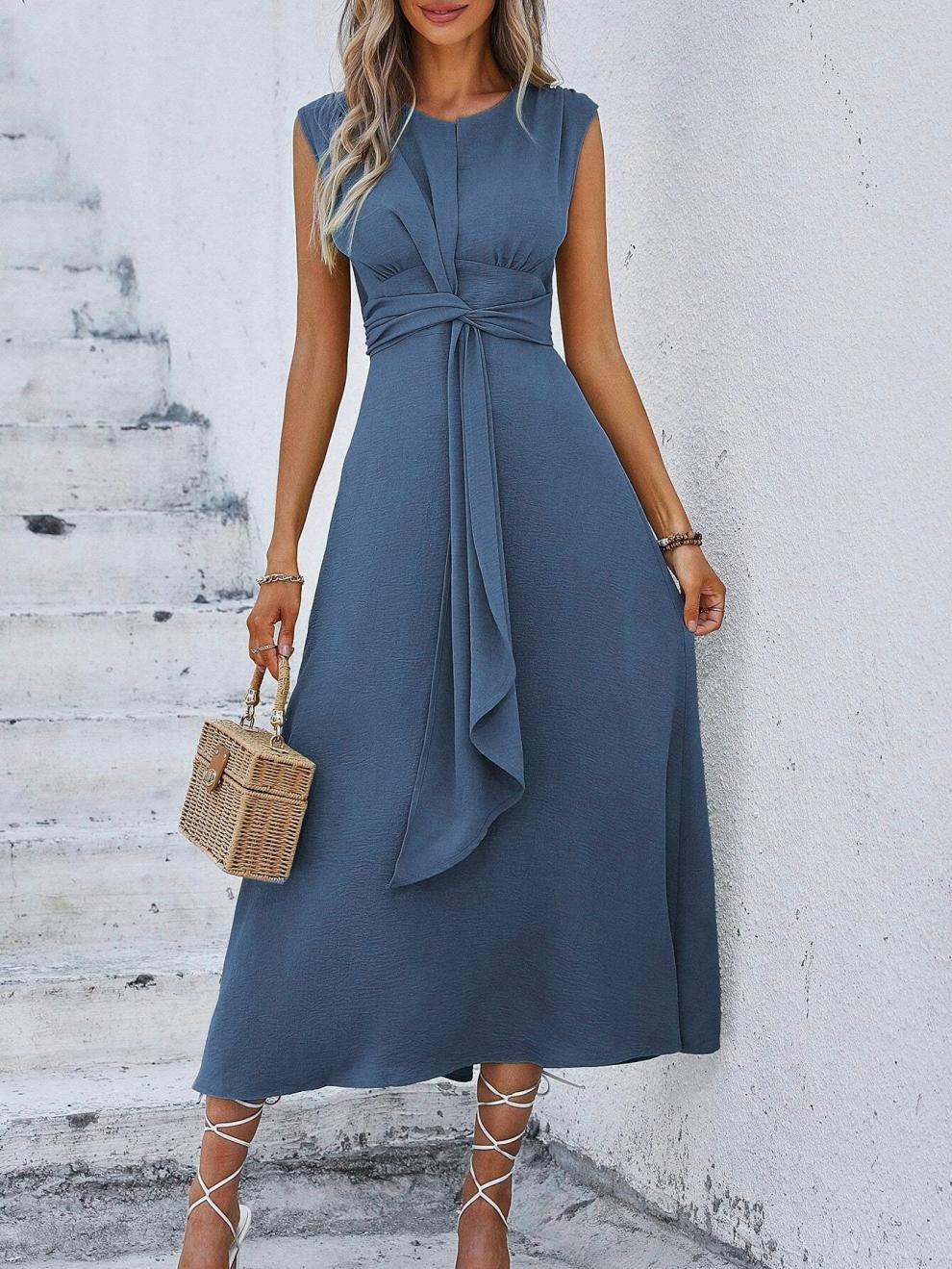 327g Weight Midi Dress Dress Length Type Sleeveless Sleeve Length Sheath Dress Dresses Type Sleeveless Sleeve Type Polyester Fabric Type Elastic Waist Waist Line Holiday Occasion Round Neck Neckline Regular Fit Fit Type Solid Color Pattern Summer Season Women's Gender Streetwear Style Wholesale Women's Streetwear Solid Color Holiday Round Neck Sleeveless Sheath Dress 25