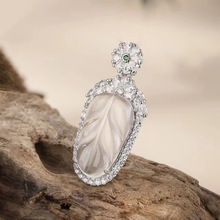 S925纯银水沫玉树叶吊坠女新中式项链叶子高冰玉石轻奢银镶玉饰品