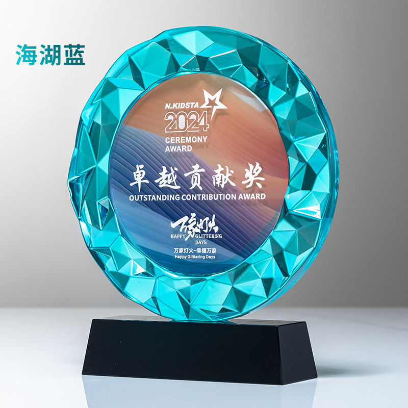 Trofeo de cristal grabado fijo resina de madera impresión en color creativa excelente reunión anual de honor del personal de baloncesto infantil