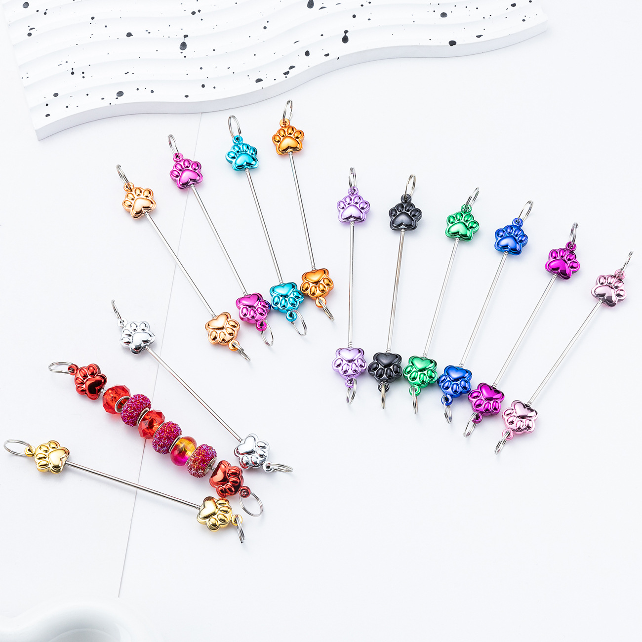 Creativo diy varilla de cuentas de garras de gato multicolor nuevo accesorio de llavero de cuentas varilla de cuentas de metal multicolor