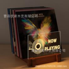 木制黑胶唱片收纳架双面透明分格CD专辑整理架桌面木制书籍置物架