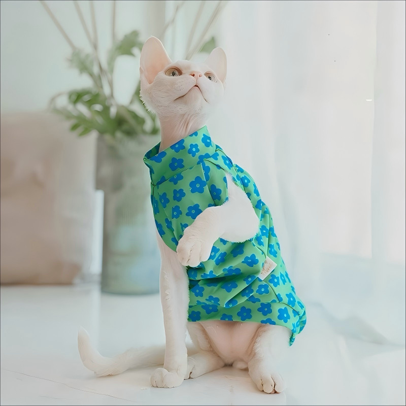 Sphynx German Hairless Cat Pet Kitten Small Floral Summer Comfortable Shoulder-Length Short-Sleeved Air-Conditioning Clothing Anti-Cat Scratch
