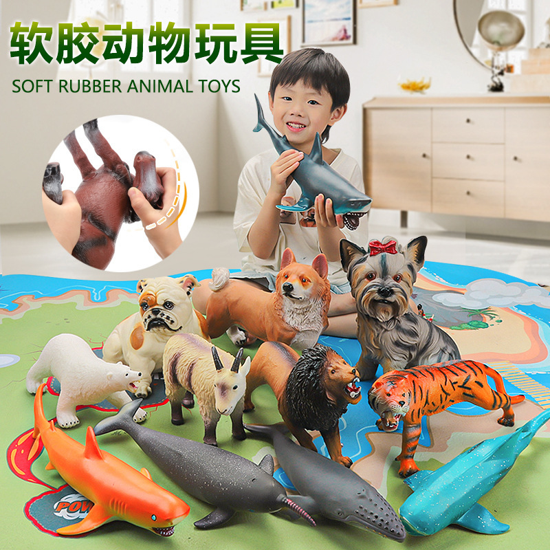 Animal simulation model soft glue cat dog ocean shark elephant tiger children toy ornaments doll cross-border wholesale