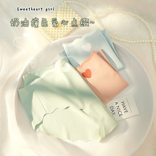 Heart-stealing thief wavy ice silk women's briefs Love peach graphene side breathable cross-border underwear for women