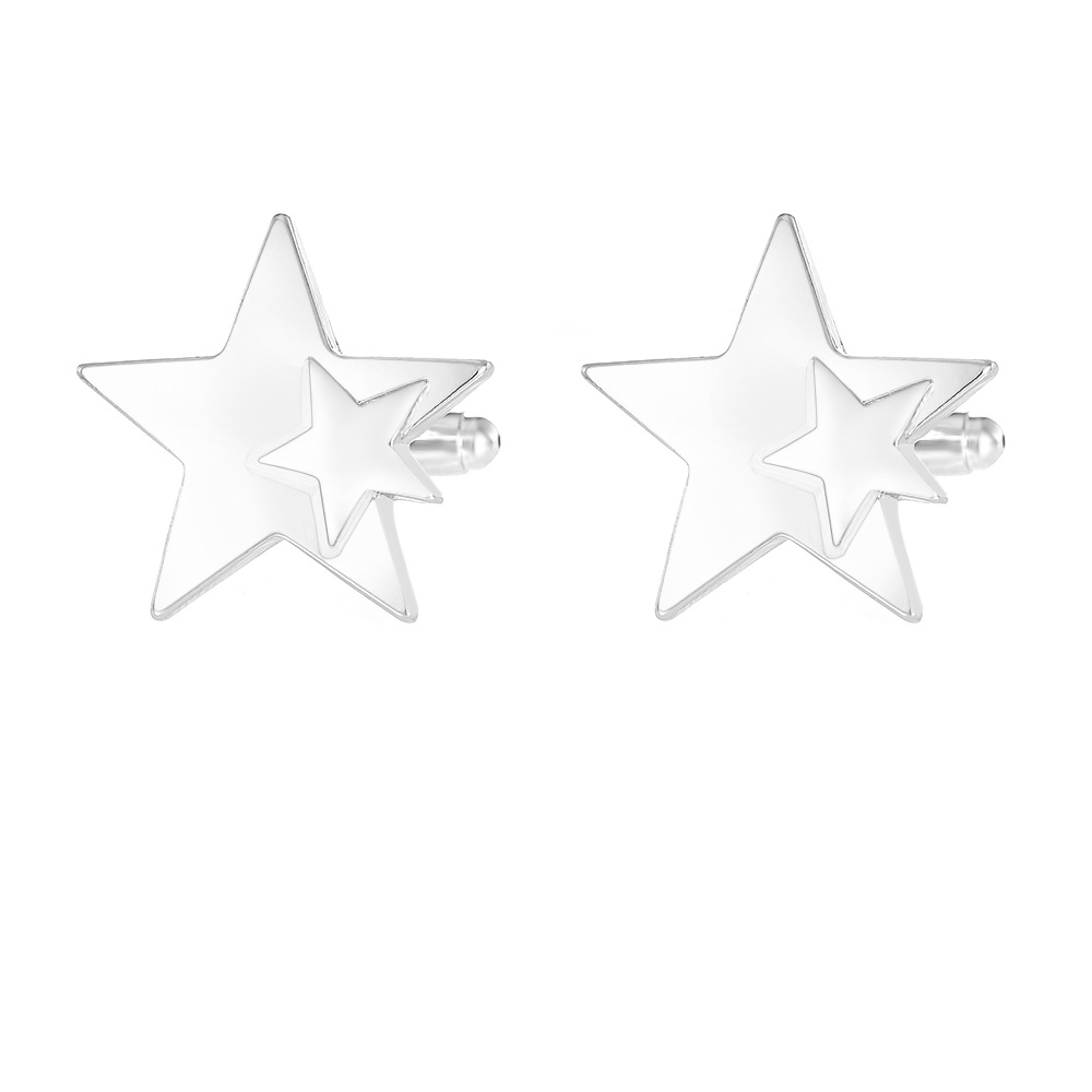 creative fashion new five pointed star cuff nails French style simple cufflinks shirt suit versatile accessories_voghion.com