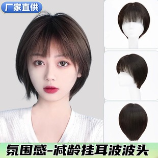 Wig Short Hair Women's Full Hanging Ear Short Hair Wave Head Shape Simulation Hair Fashion Natural Age-reducing Wig Cover
