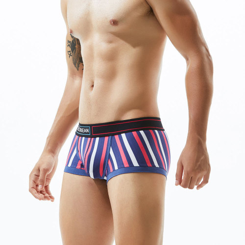 SEOBEAN Hibbing men's cotton colorful striped boxer briefs, leg cuffs, U convex bag, comfortable boxer briefs for men