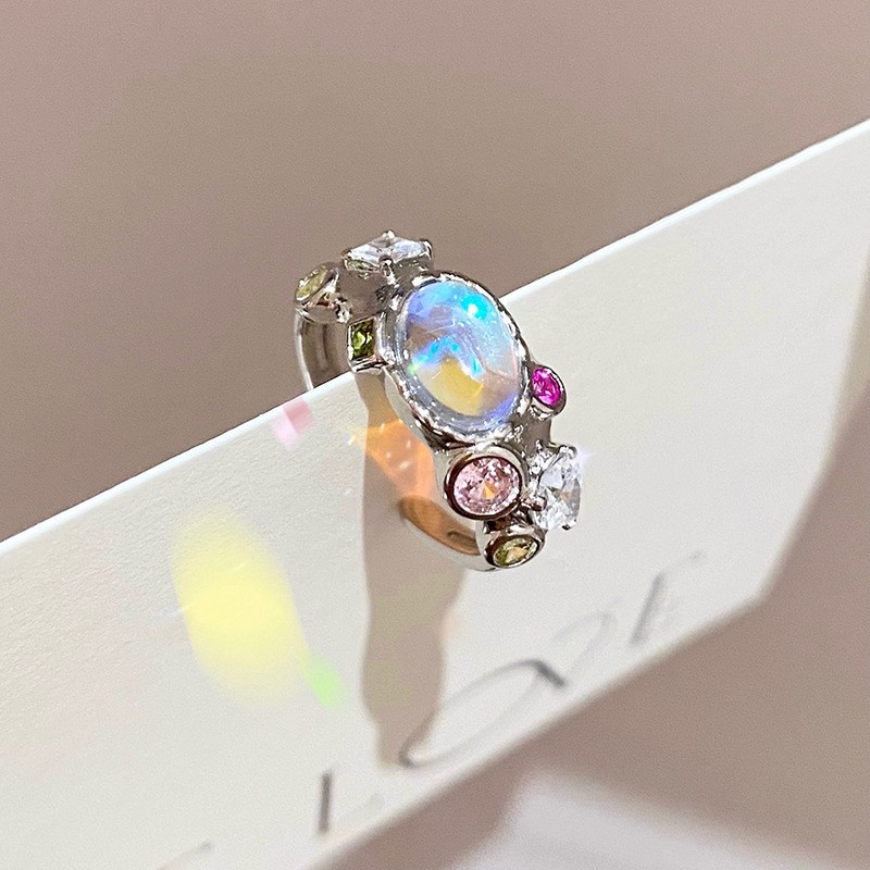 Sweet wind full drill stack wearing cherry blossom pink heart zircon ring female Instagram opening adjustment ring new tide