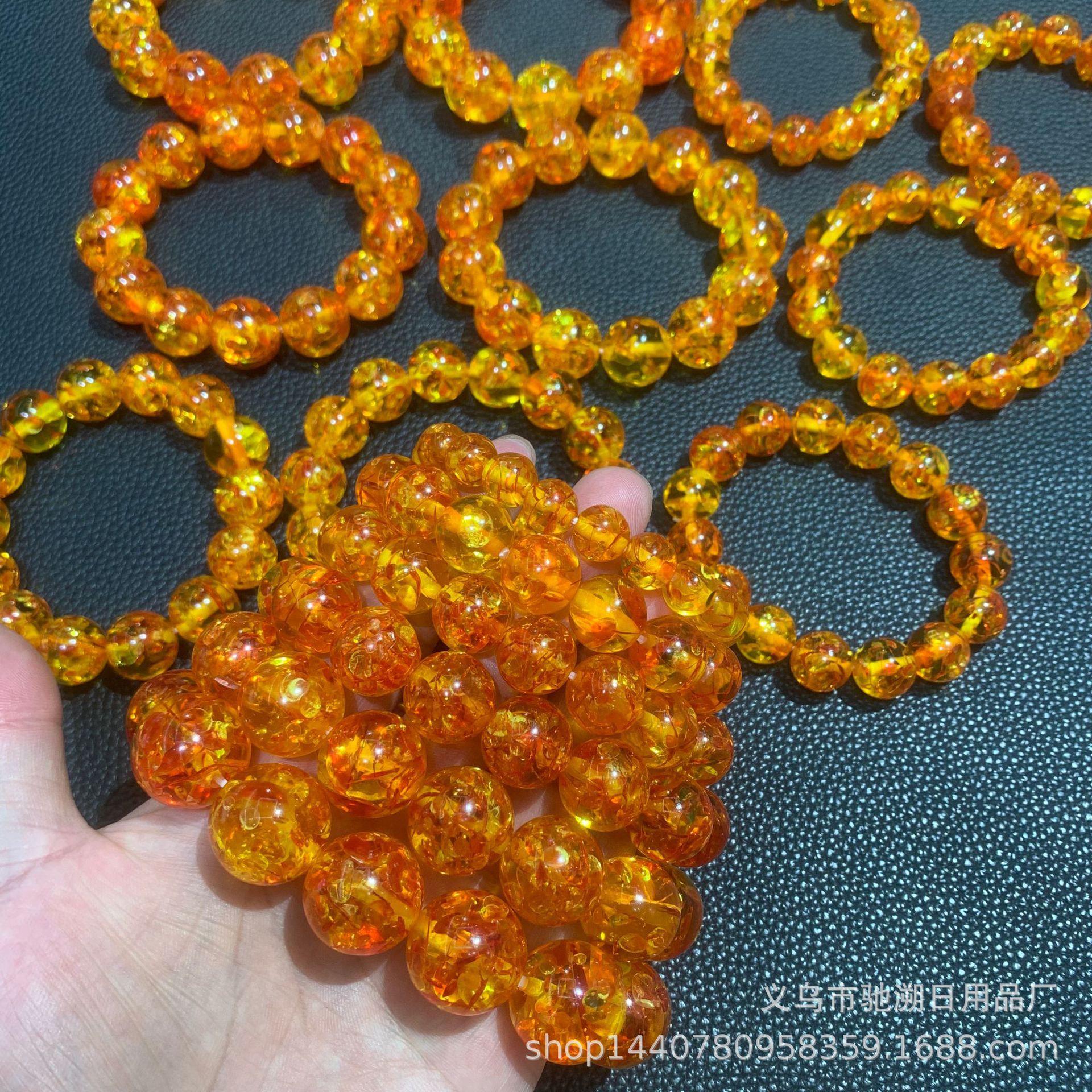 旅游景点金花珀蜜蜡琥珀男女款手串二代琥珀蜜蜡花珀手链直播货源