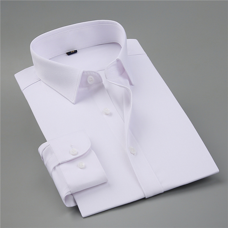 Textured Men's Solid Color Slim-Fit Shirt Long-Sleeved Interview Youth Hard-Collar Business Professional Formal White Shirt