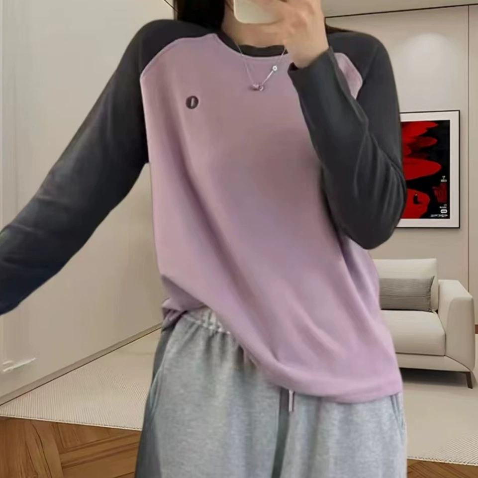 2024 осень и зима плюшевая нижняя рубашка женская с круглым вырезом