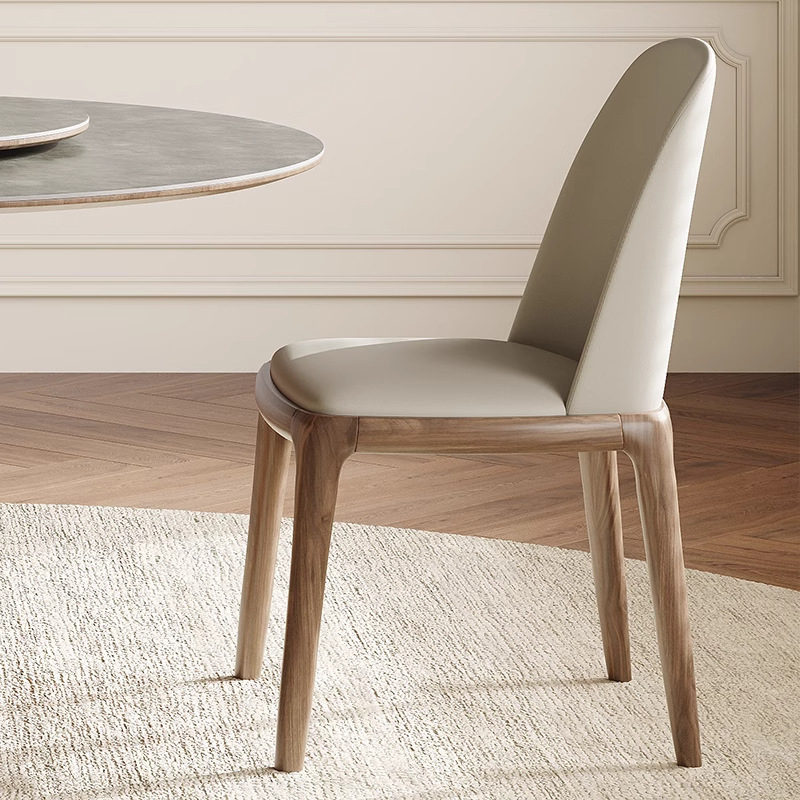 Silla de madera de estilo medieval silla de cuero de respaldo suave silla de comedor de diseño de estilo tranquilo simple