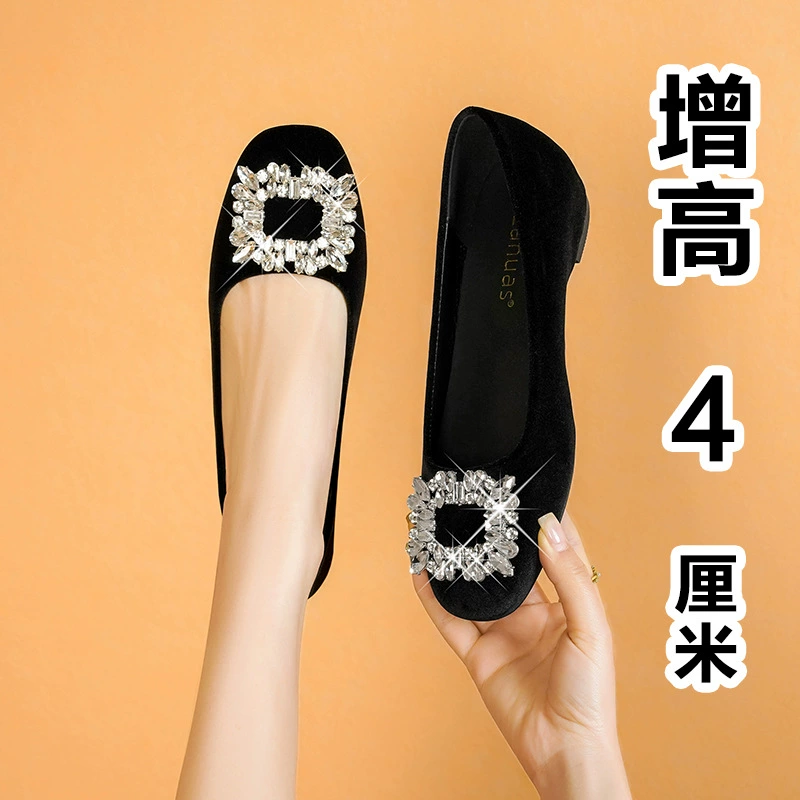 Французская квадратная голова и мелкий рот модные дикие 2025 новые весенние стразы толстые каблуки