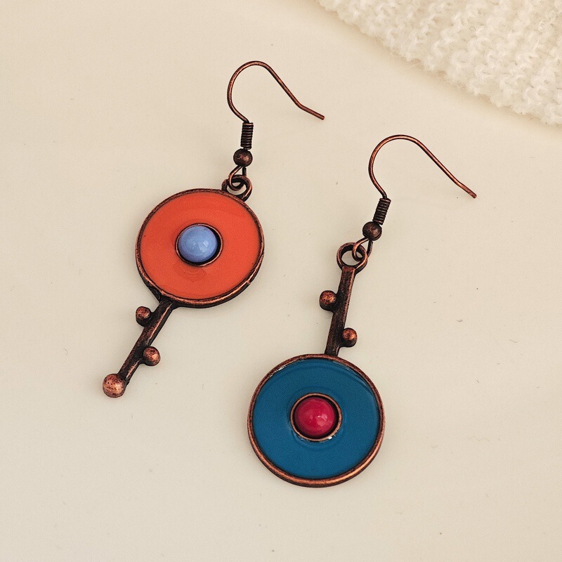 New Creative Asymmetrical Graffiti Red Copper Earrings European and American Craftsmen Made Diamond Earrings Tassels Cross-Border Hot Sale
