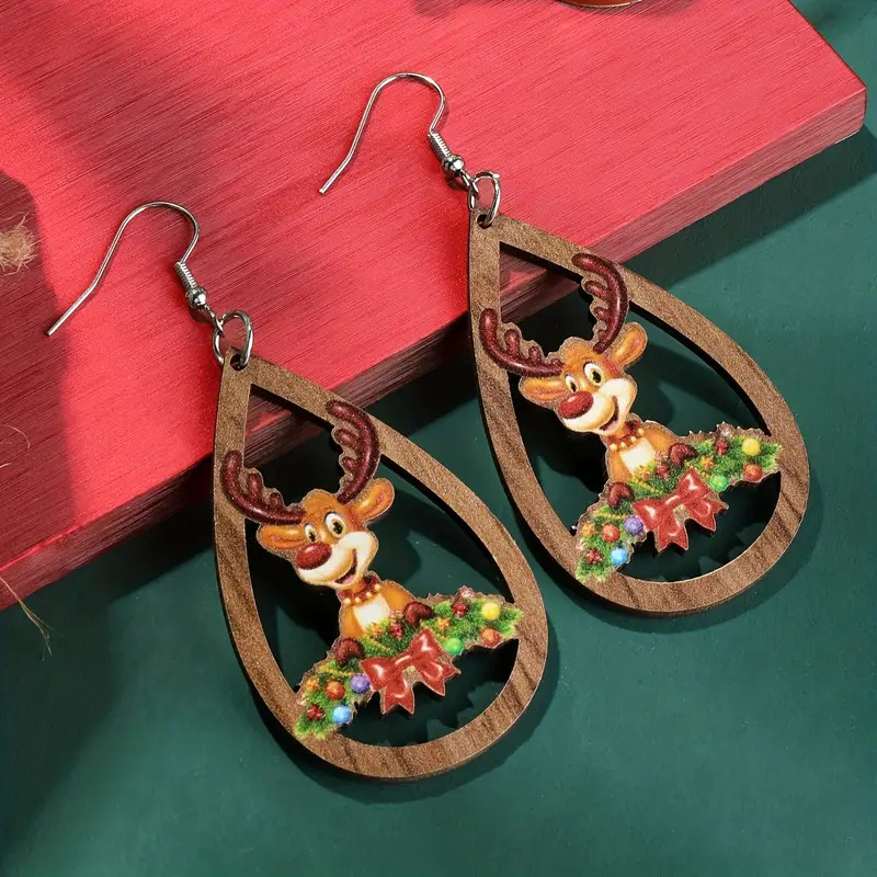 cute wooden earrings drop-shaped