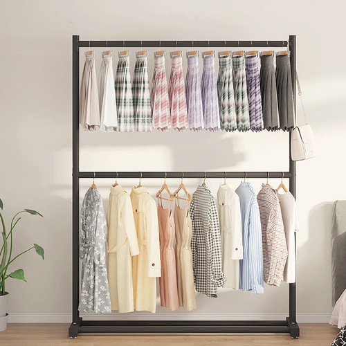 Double-layer clothes hanger, coat rack, clothes rack, home floor-standing bedroom, does not take up space, clothes drying rack, simple clothes hanger