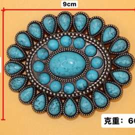外贸锌合金绿松石小众皮带扣头椭圆复古腰带扣子自动扣按扣欧美