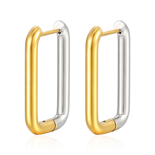 Gold-plated stainless steel rectangular earrings with a trendy, versatile, and minimalist style, featuring titanium steel geometric shapes for women.