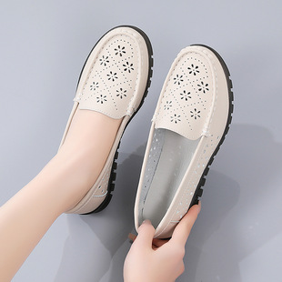 Spring Hollow-out Embroidered Round Toe Slip-on Soft Bottom Shallow Mouth Fashionable Loafers Women's British Style Flat Casual Single