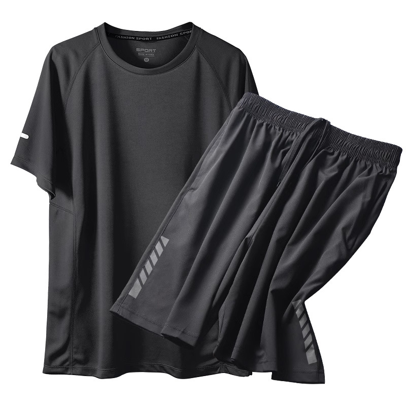Trajes deportivos de fitness para hombres secado rápido verano hielo camiseta de mangas cortas de montar pantalones cortos chaleco de baloncesto ropa de carrera