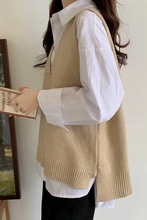 慵懒风v领针织马甲背心女毛衣秋季新款宽松显瘦外搭叠穿无袖上衣